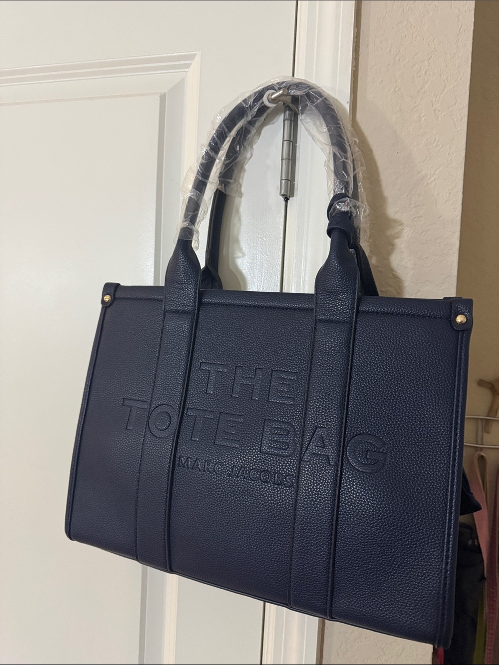 MJ  Navy Embossed 'The Tote Bag' Leather Tote